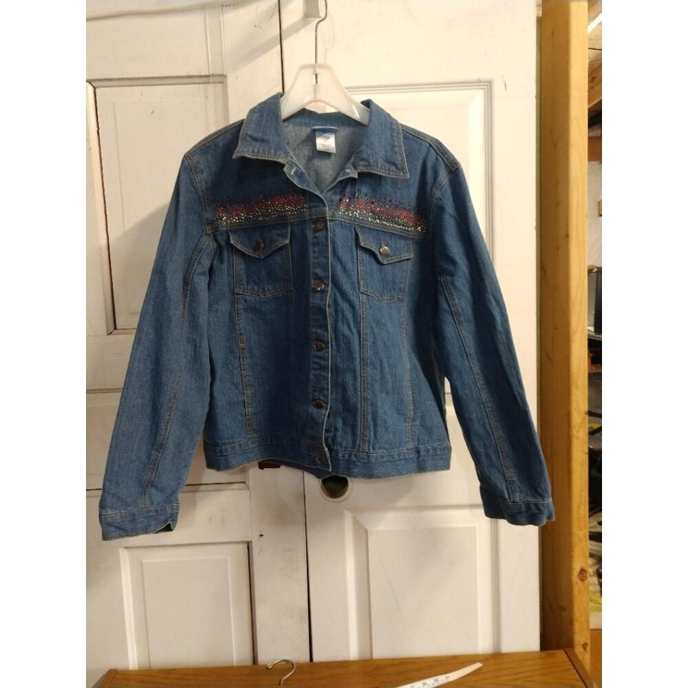 Decorated Originals Womens Large Denim Jacket With Embellished Detailing Size L